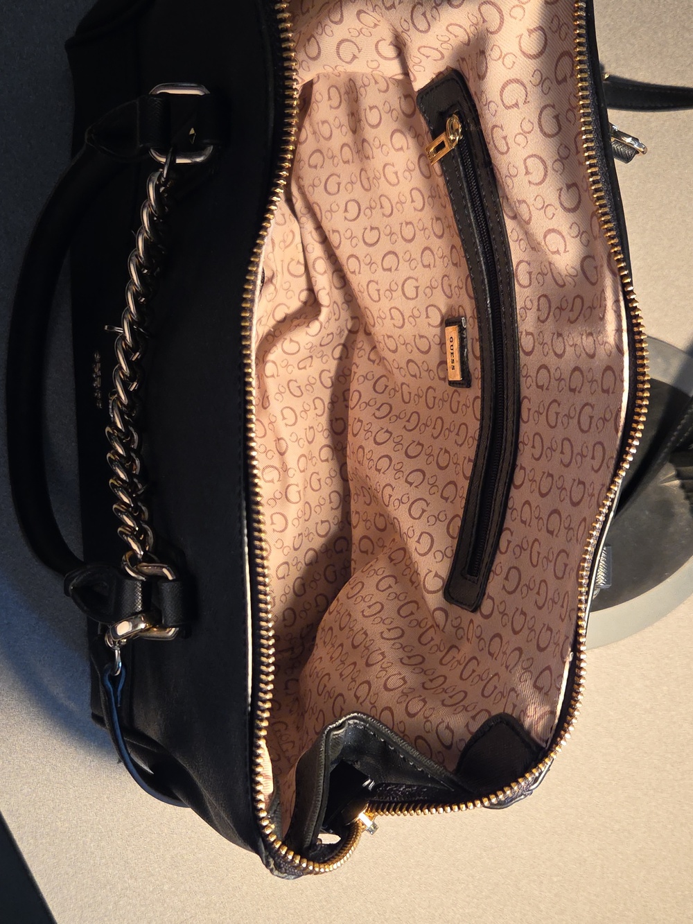 Guess Black Tote with Gold Charm Chain and Logo - Picture 2 of 4